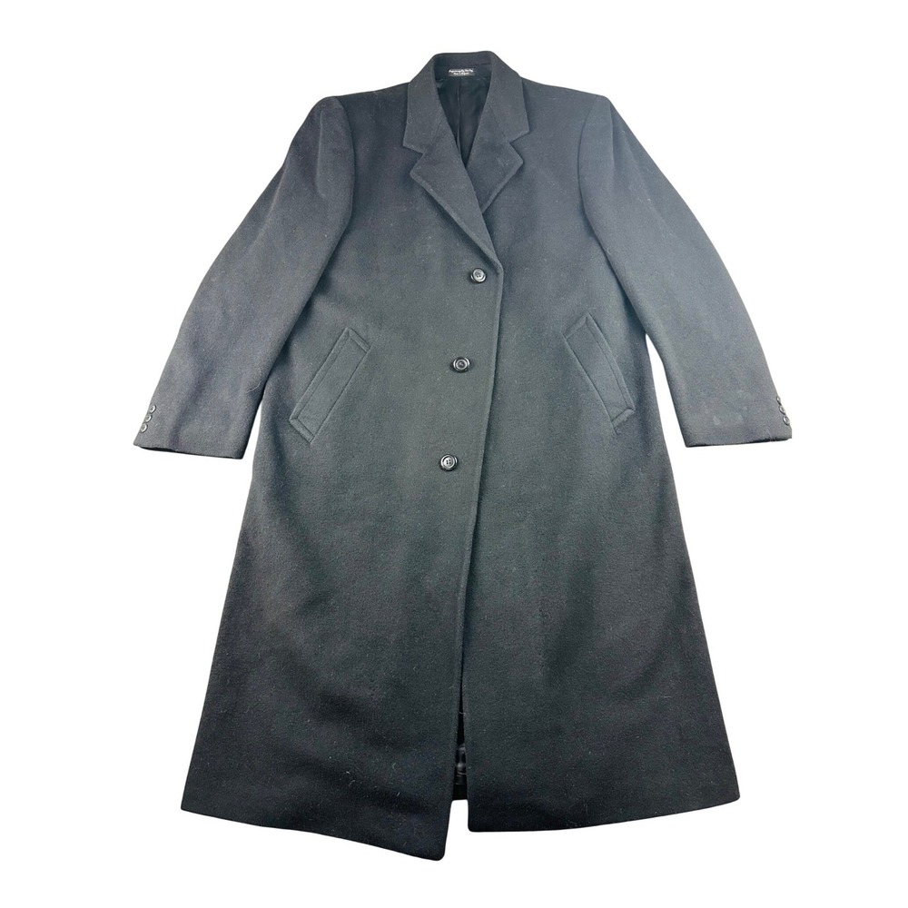 Silver Cloud Overcoat Men L Black‎ Solid Cashmere Wool Blend Italy Woven Fabric